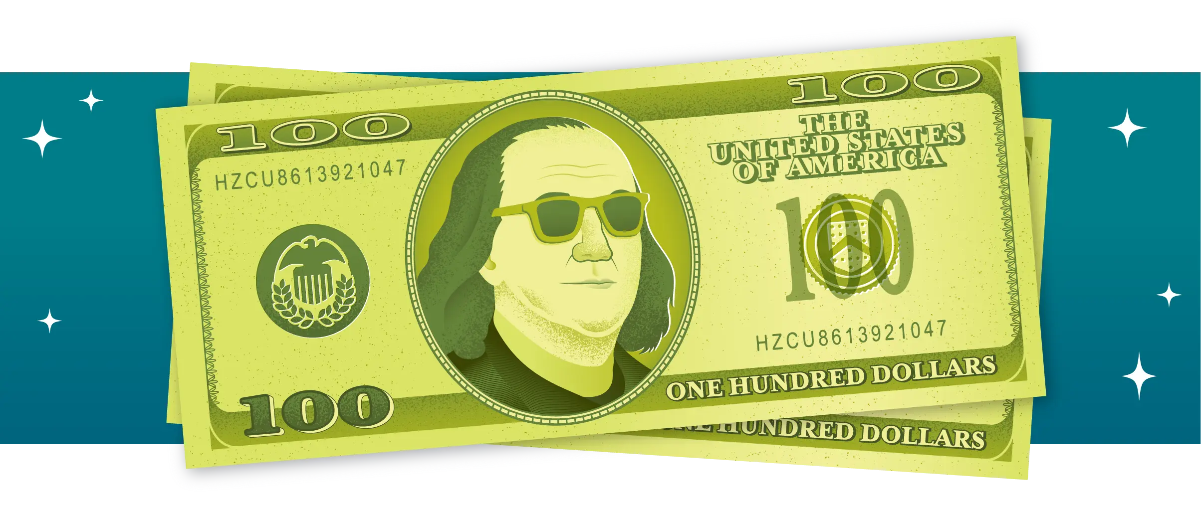 Benjamin Franklin wearing sunglasses on $100 bills